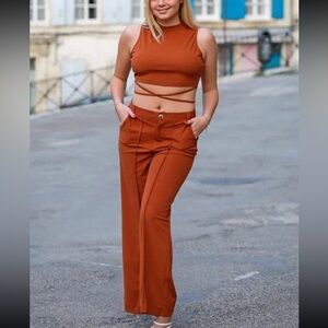 NWOT Rust Brown Mock Neck Top and Pants